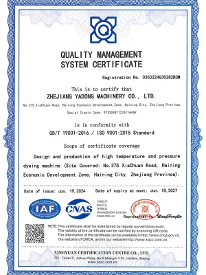 Certificat de certification du système de gestion de la qualité